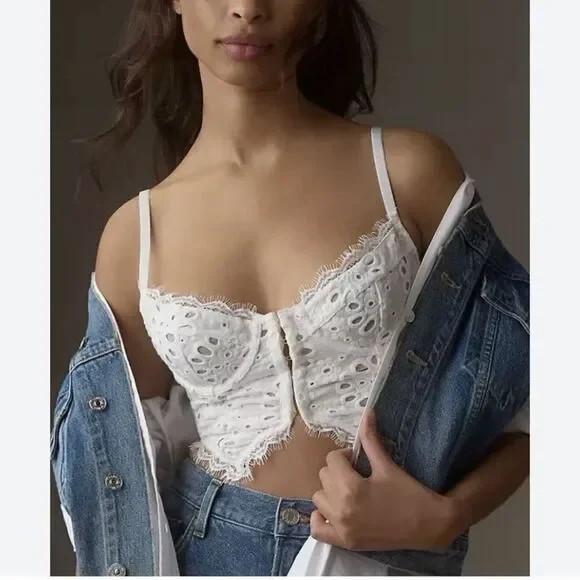 Anthropologie The GISELLE Lace Bustier: Eyelet Edition White sz Medium